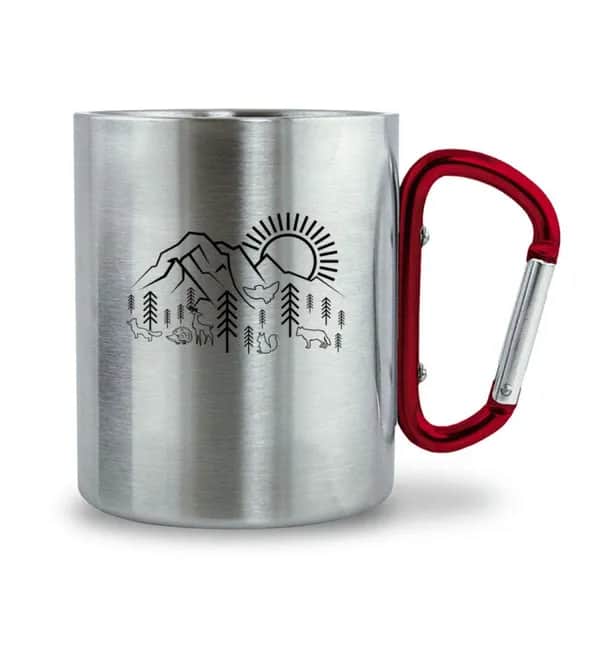 Berge Sonne Tiere - Edelstahltasse mit Karabinergriff