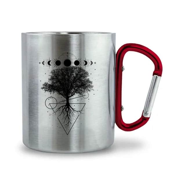 Baum Mondphasen - Edelstahltasse mit Karabinergriff