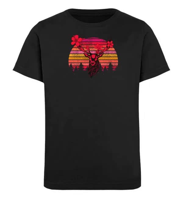 Retro Blumenhirsch  - Kinder Bio T-Shirt