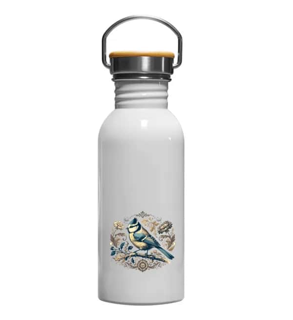 Blaumeise Retroblumen - Edelstahl Trinkflasche