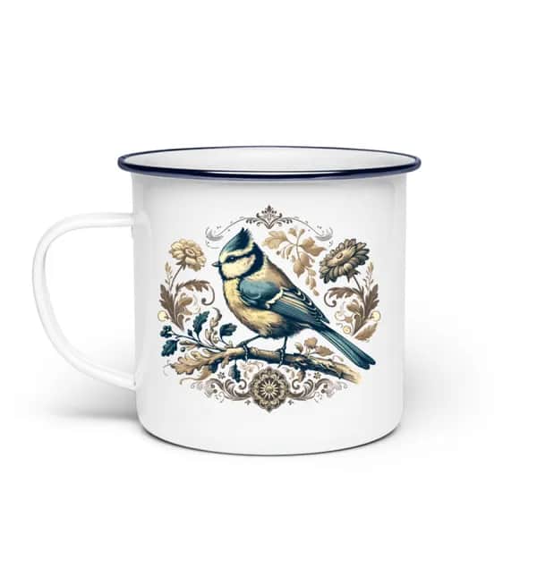 Blaumeise Retroblumen - Emaille Tasse
