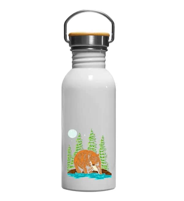 Bär fängt Fisch - Edelstahl Trinkflasche