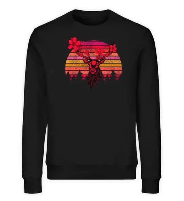 Retro Blumenhirsch - Unisex Bio Sweatshirt