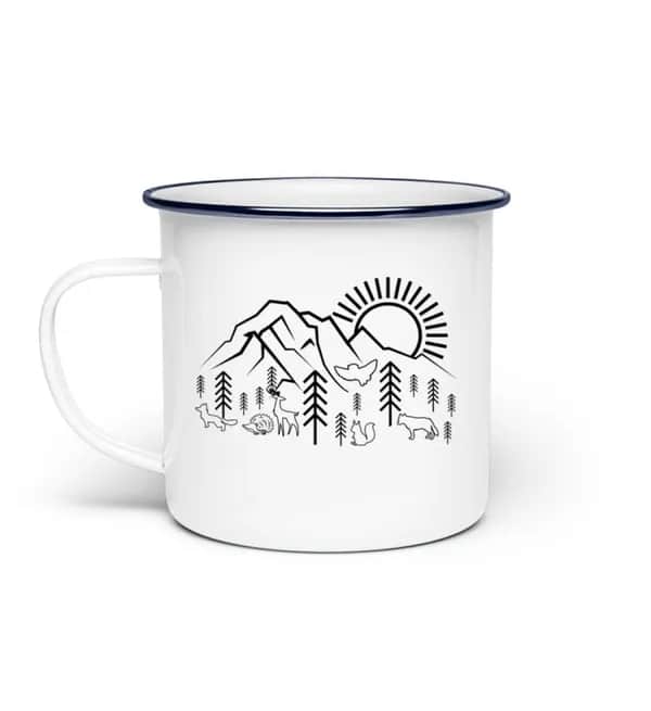 Berge Sonne Tiere - Emaille Tasse