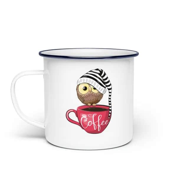 Eule auf Tasse mit Mütze - Emaille Tasse