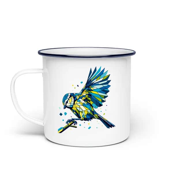 Blaumeise Polygon bunt - Emaille Tasse