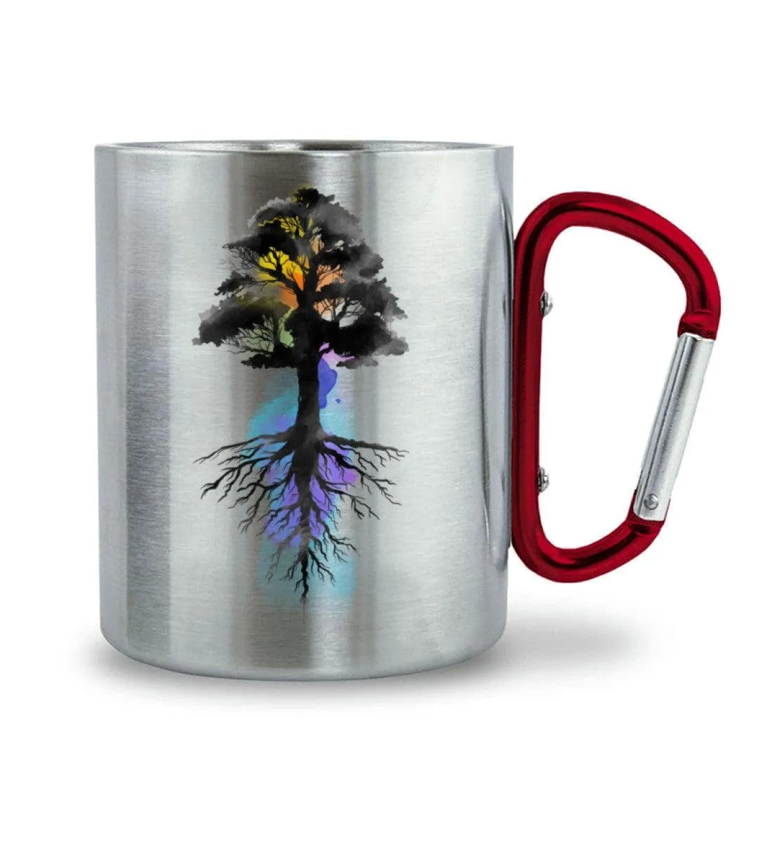 Watercolor Tree - Edelstahltasse mit Karabinergriff