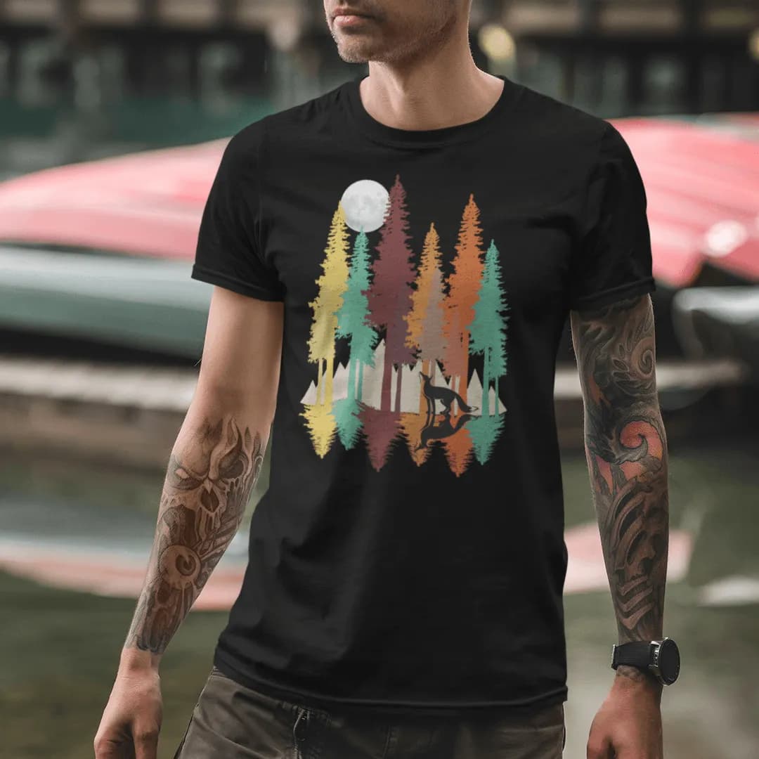 Fuchs im Wald mit Mond - Herren Premium Bio Shirt 2