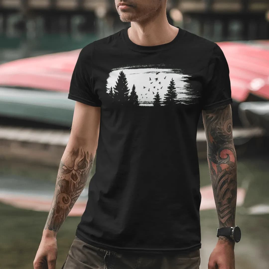 Wald mit Vögeln - Herren Premium Bio Shirt 2