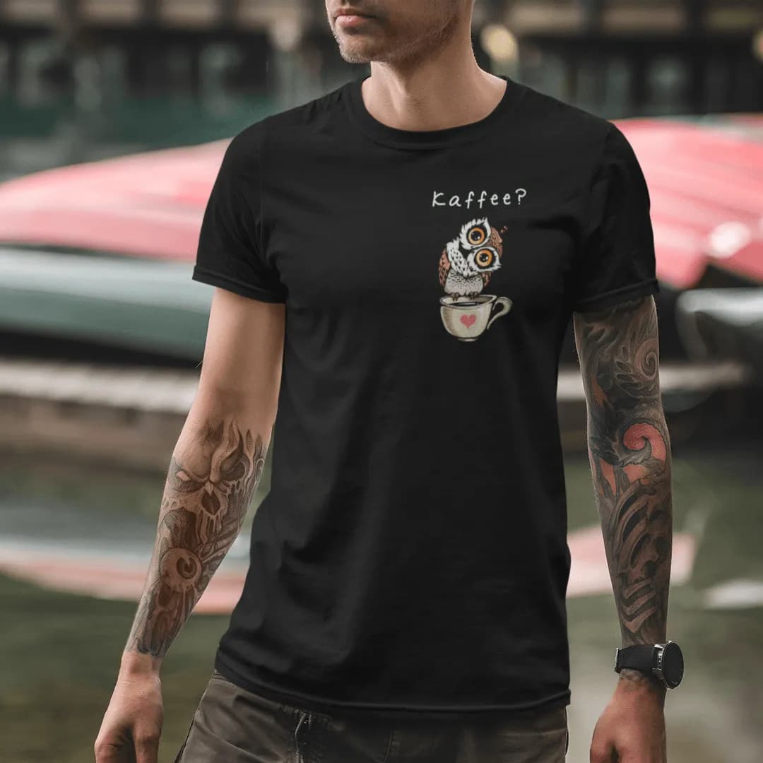 Eule auf Tasse Kaffee? - Herren Premium Bio Shirt 2