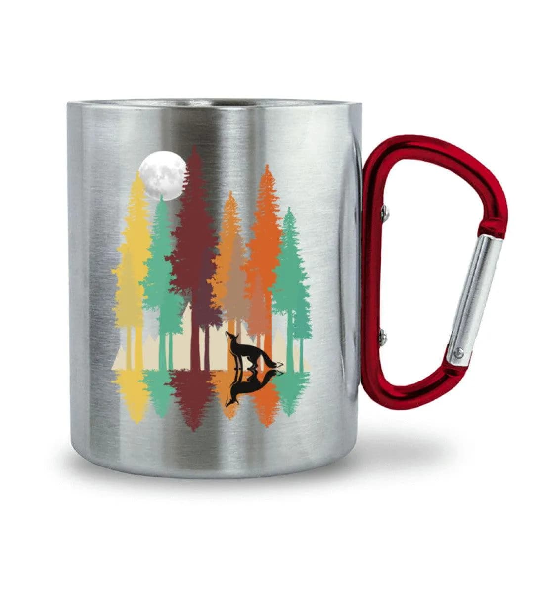 Fuchs im Wald mit Mond - Edelstahltasse mit Karabinergriff