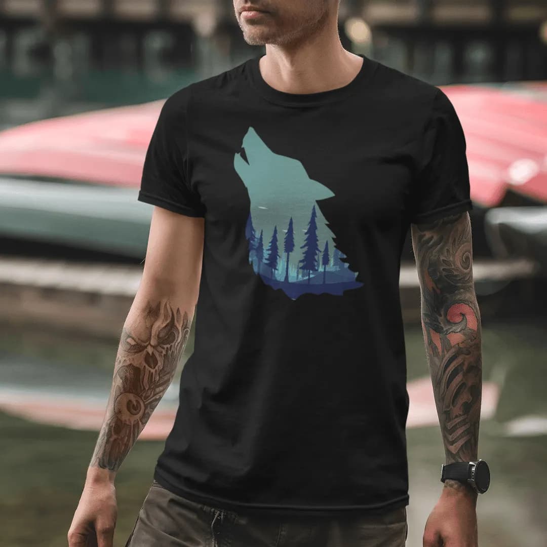 Heulender Wolf mit Wald - Herren Premium Bio Shirt 2