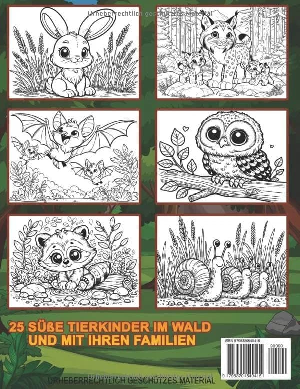 Tierkinder im Wald, Malbuch für Kinder ab 6 Jahren, 50 super süße Tierkinder und Tierfamilien im Wald zum Ausmalen - Taschenbuch 2