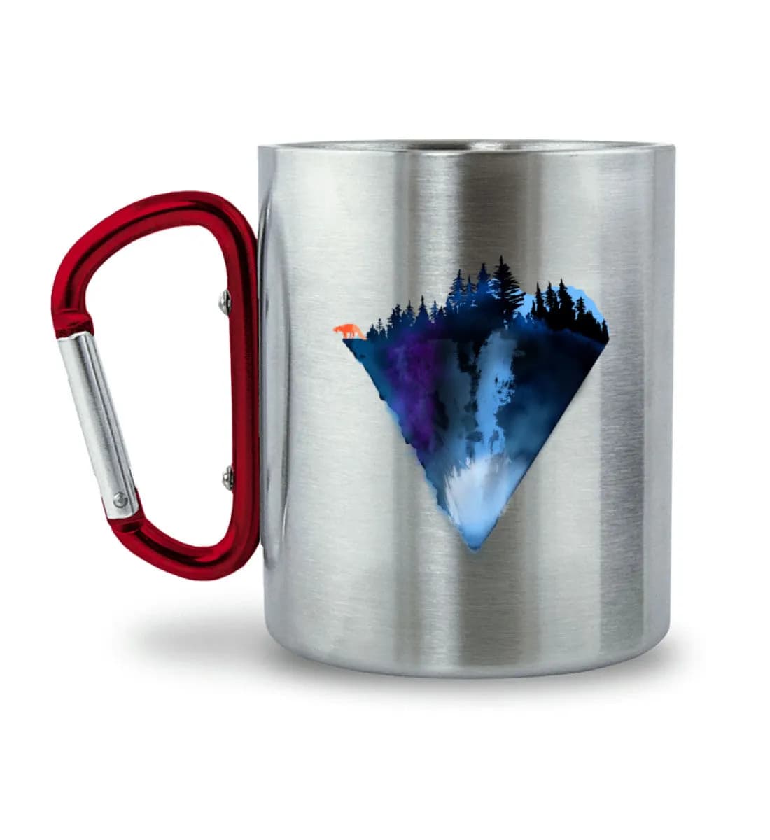 Dreiecksberg mit Fuchs - Edelstahltasse mit Karabinergriff 2