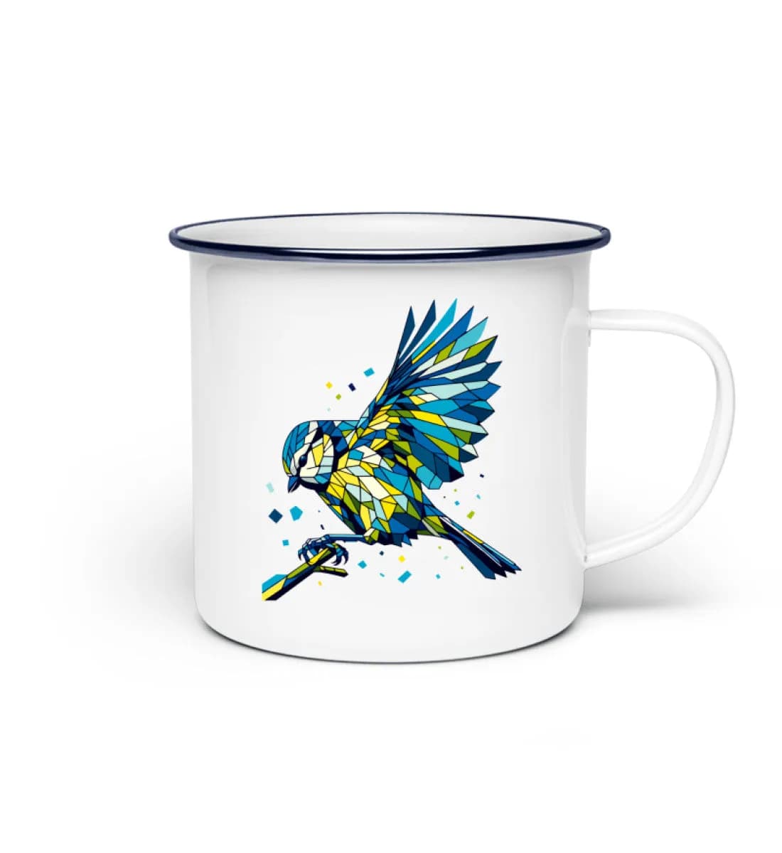 Blaumeise Polygon bunt - Emaille Tasse 2