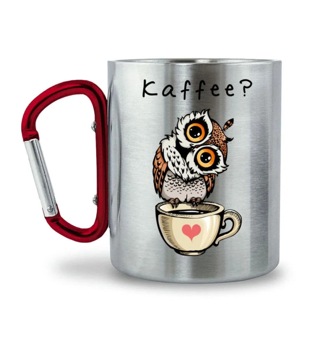 Eule auf Tasse Kaffee? - Edelstahltasse mit Karabinergriff 2