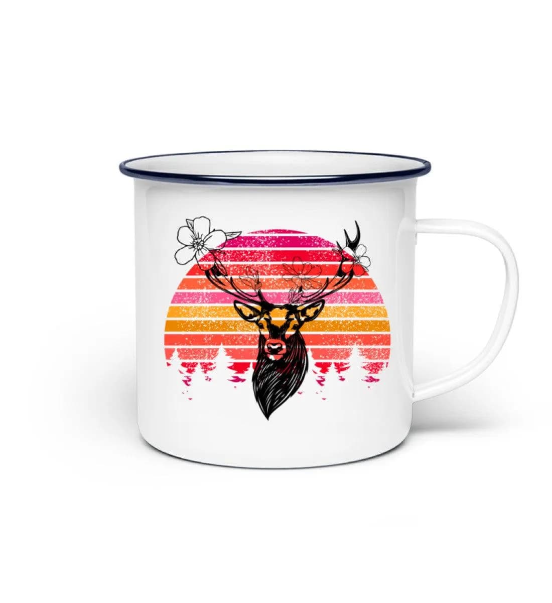 Retro Blumenhirsch - Emaille Tasse 2