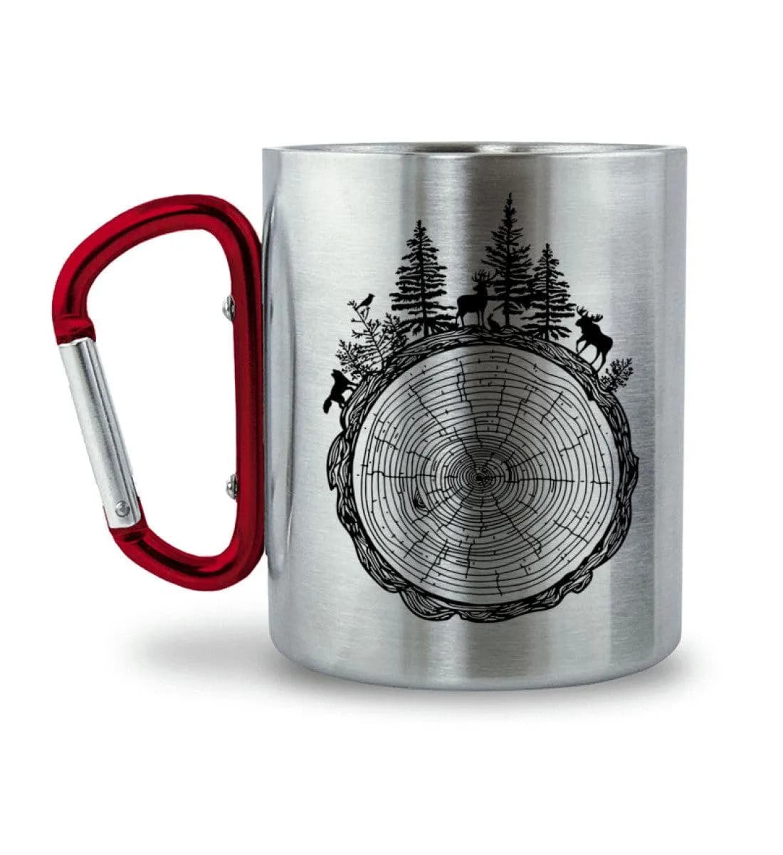 Wald auf Baumquerschnitt - Edelstahltasse mit Karabinergriff 2