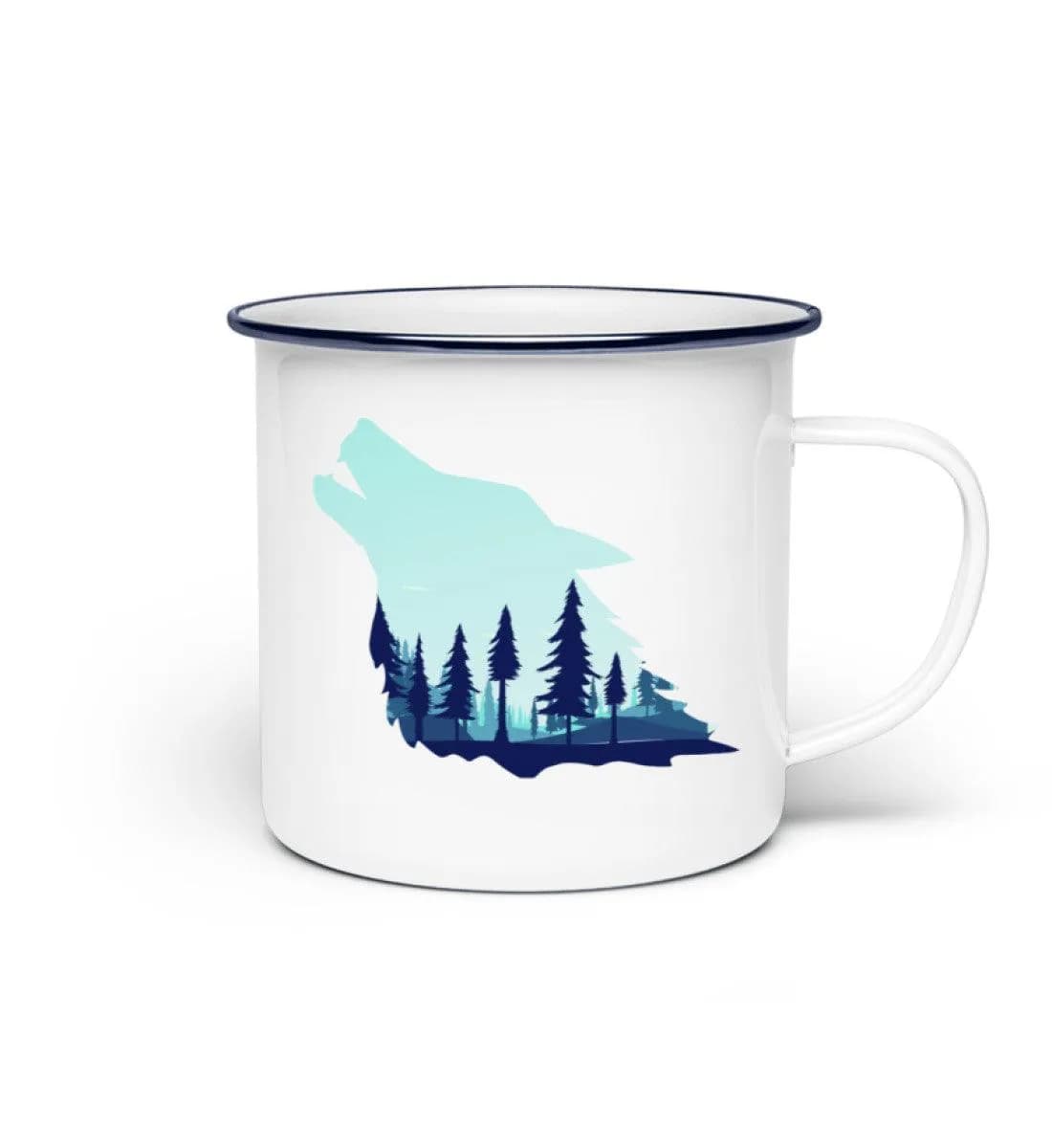 Heulender Wolf mit Wald - Emaille Tasse 2