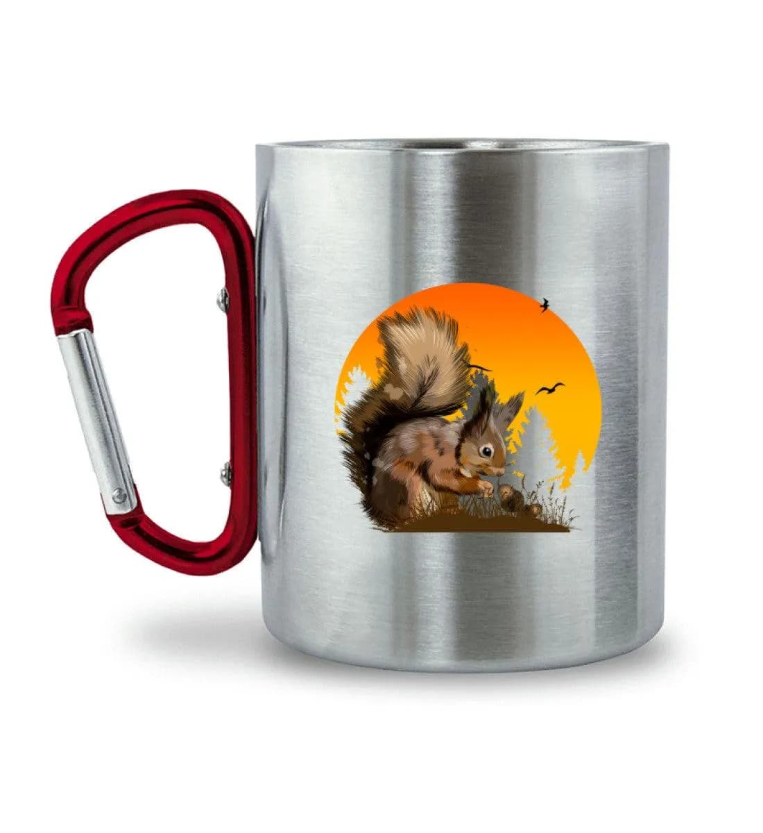 Eichhörnchen im Sonnenuntergang - Edelstahltasse mit Karabinergriff 2