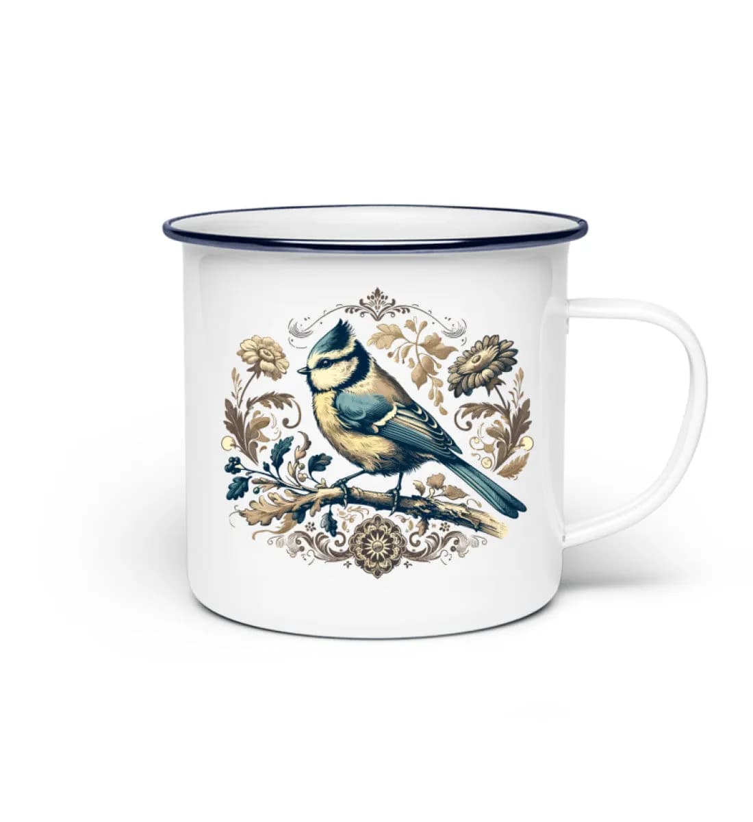 Blaumeise Retroblumen - Emaille Tasse 2