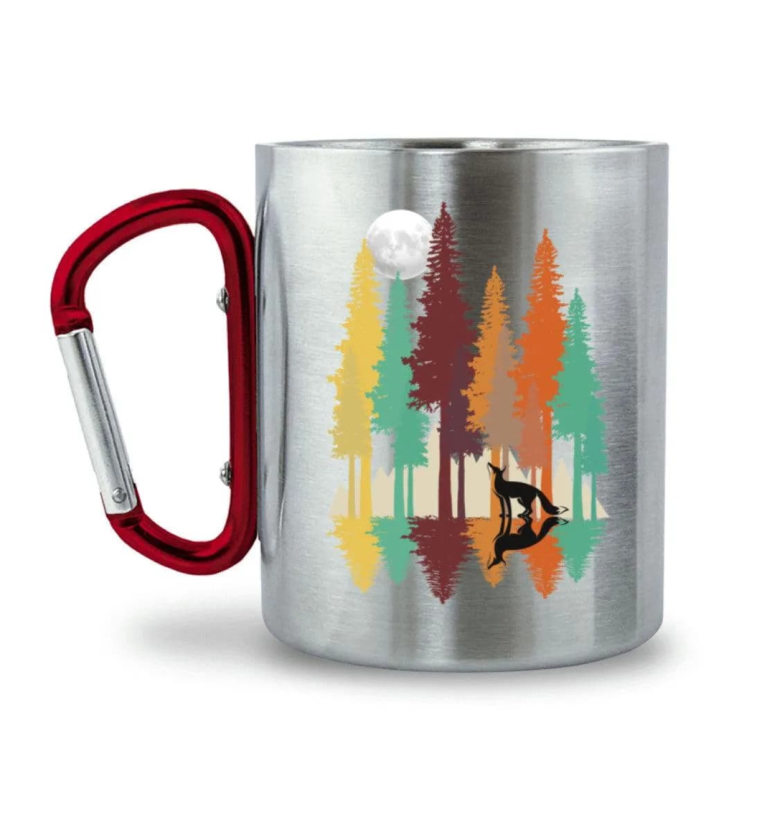 Fuchs im Wald mit Mond - Edelstahltasse mit Karabinergriff 2