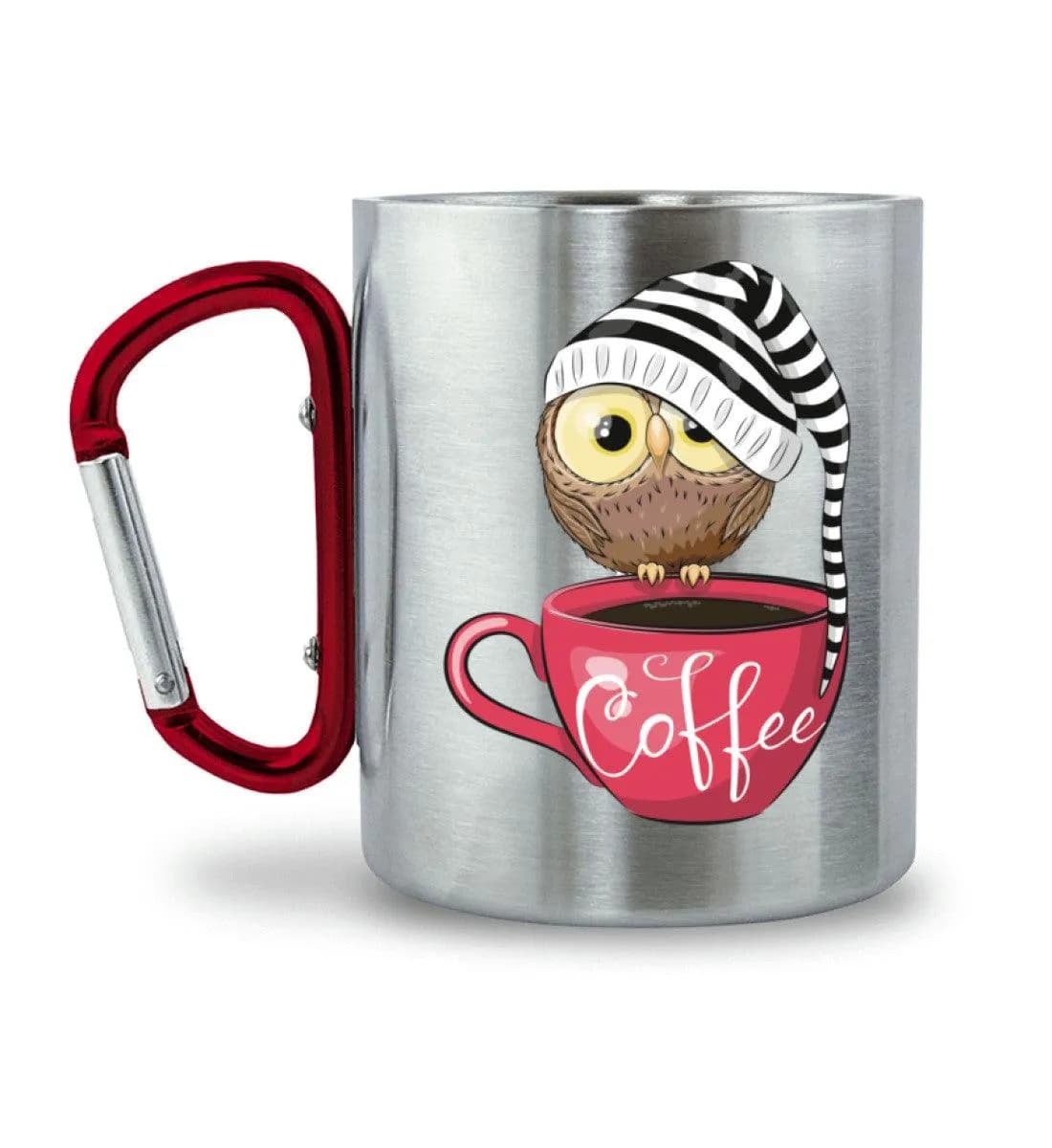Eule auf Tasse mit Mütze - Edelstahltasse mit Karabinergriff 2