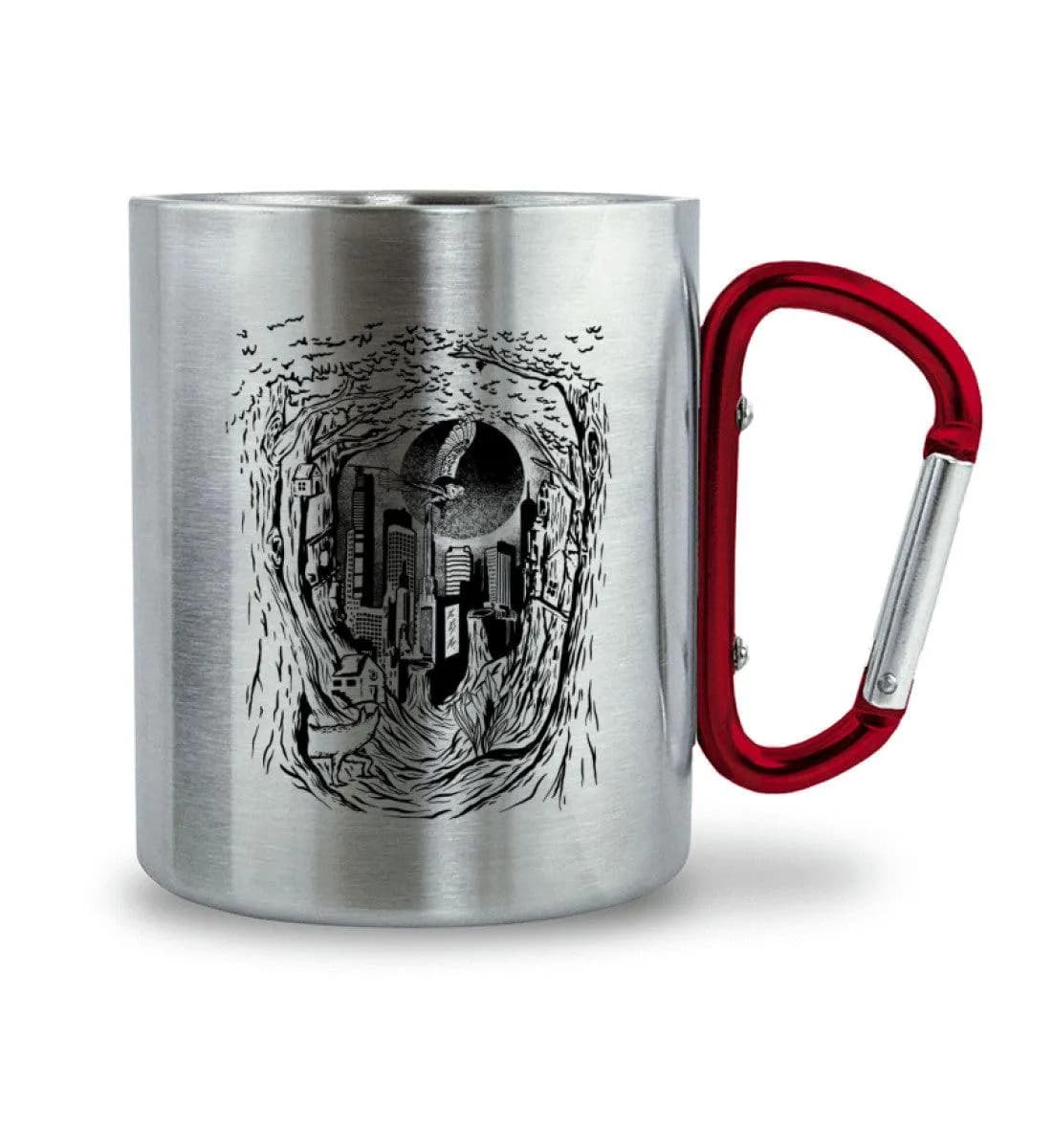 Stadt im Wald - Edelstahltasse mit Karabinergriff
