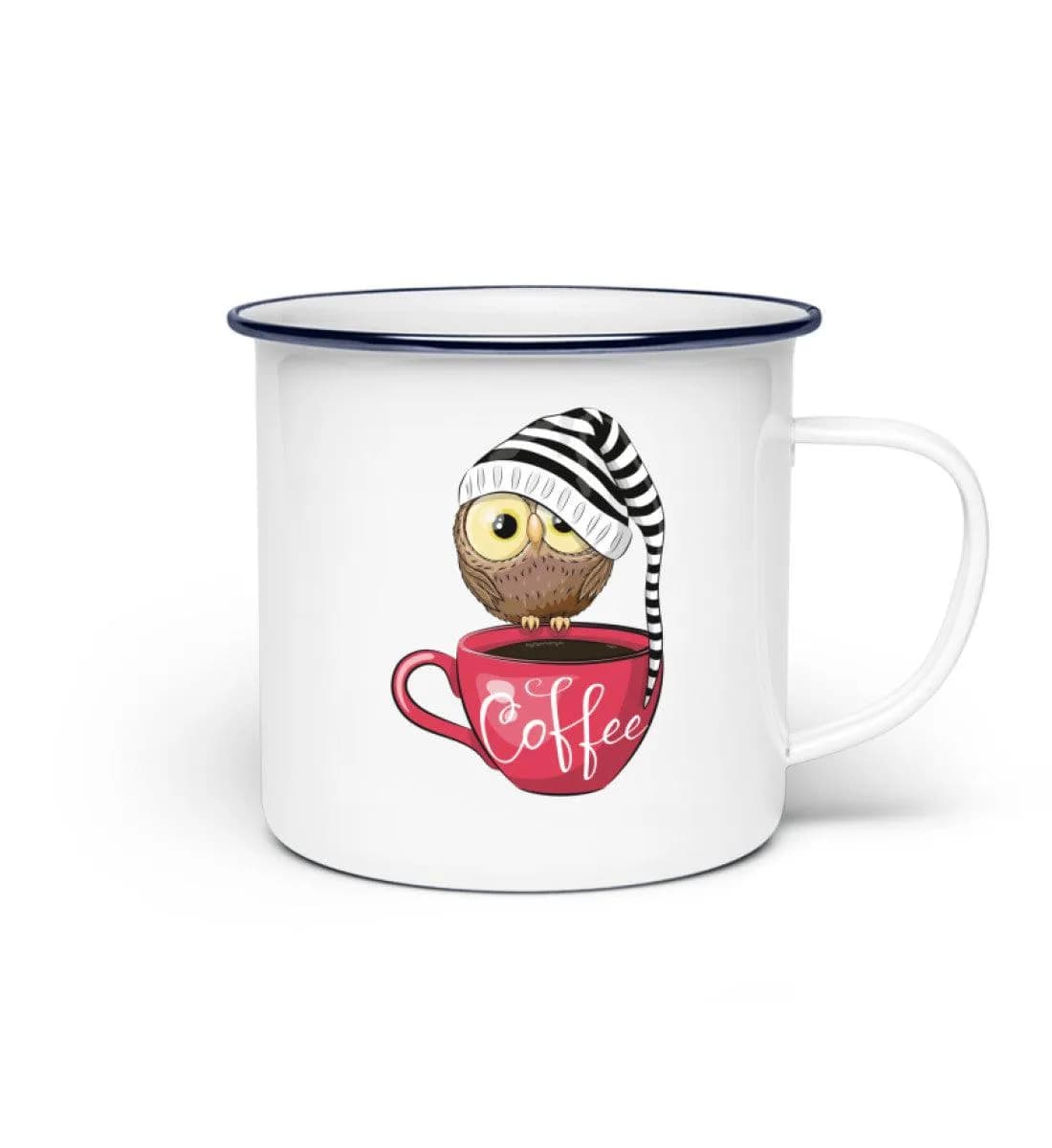 Eule auf Tasse mit Mütze - Emaille Tasse 2