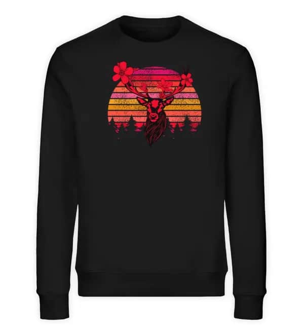 Retro Blumenhirsch - Unisex Bio Sweatshirt