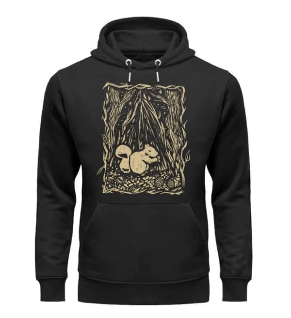 Eichhörnchen im Wald Linolart - Unisex Premium Bio Hoodie